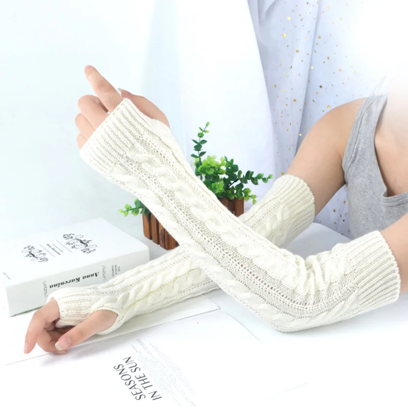 Top Trends: Women Long Thick Knitted Fingerless Gloves Over Elbow Arm Warmers Sleeves Punk Soft Female Goth Punk Accessories Gloves Y2K Shoppable Styles