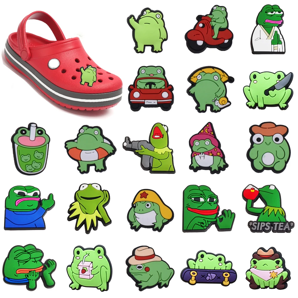 Top Trends: Wholesale 1pcs PVC Shoe Accessories For Crocs Charms Funny Green Frog Badge Women Sandals Buckle Kids Pins Men Decoration Jeans Shoppable Styles