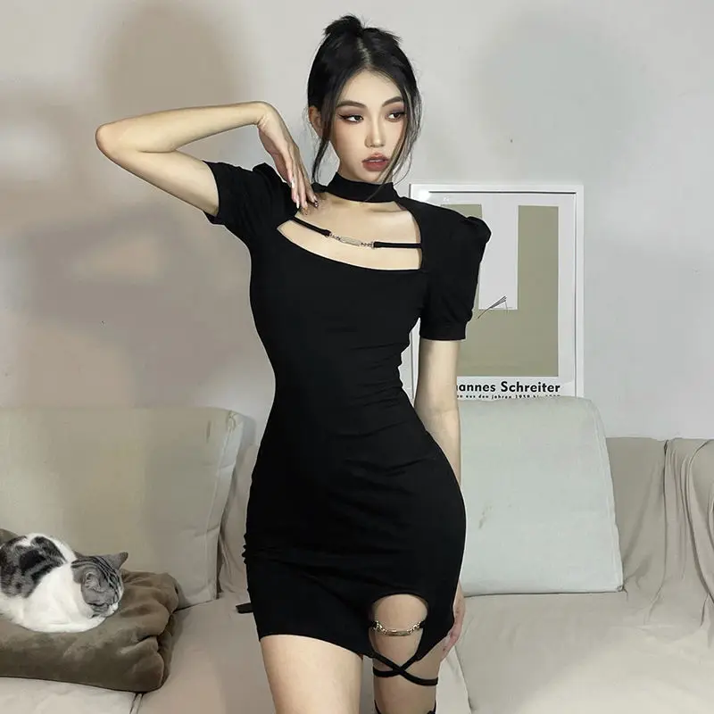 Top Trends: 2024 New Vintage Black Bandage Sexy Dress Spice Girls Hollow Out Short Sleeve Dress Women's Sweet Spicy Thin Skirt Halloween Shoppable Styles