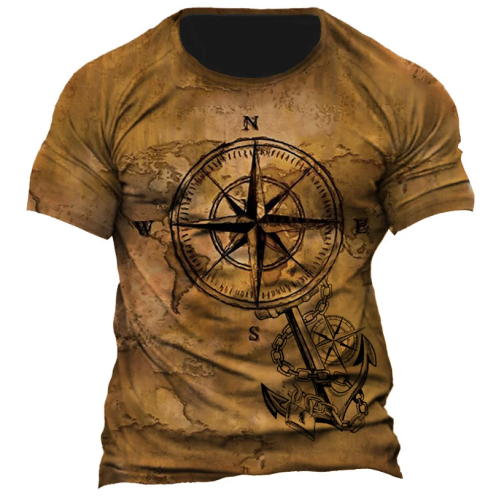 Top Trends: Summer Male T-shirt 3d Compass Vintage Print Short Sleeve Tops Street Tees Graphic 2023 T Shirt Oversized Tee Shirt Men Clothing Shoppable Styles