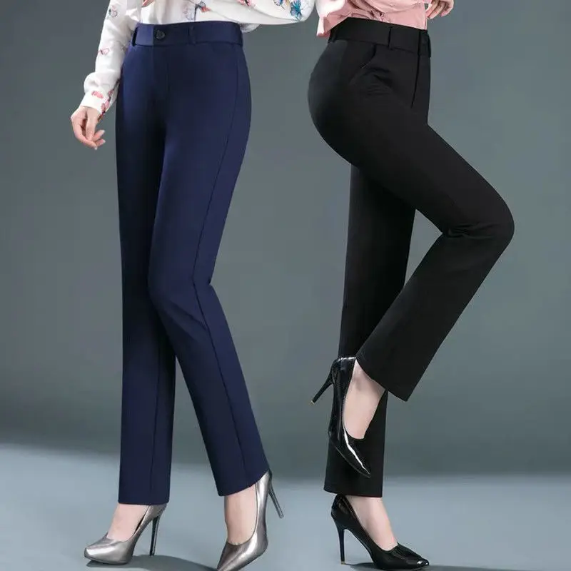 Top Trends: Office Lady Solid Slim Pencil Suits Pants Spring Autumn New Korean Fashion All-match Women High Waist Casual Straight Trousers Shoppable Styles