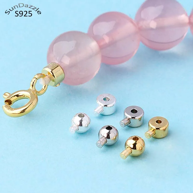 Top Trends: Genuine Real Pure Solid 925 Sterling Silver End Beads 3mm 18k Gold Round Flat Fit Bead Connector Jewelry Making Findings Shoppable Styles