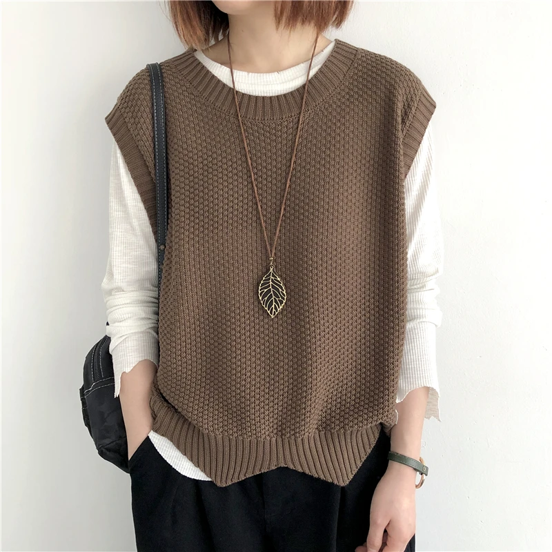 Top Trends: One Size Knitted Vest Women's Sleeveless Vest Round Neck Early Autumn Irregular Pullover Top Layered Over Western Style Sweater Shoppable Styles - Image 5