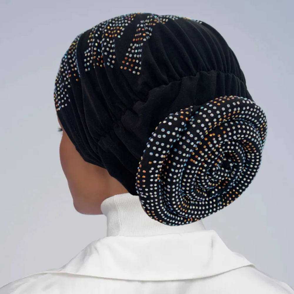 Top Trends: 2022 New Women&#039;s Pleated Turban Cap With Padded Diamonds Design Elastic Muslim Headscarf Bonnet African Headwrap India Hats Shoppable Styles