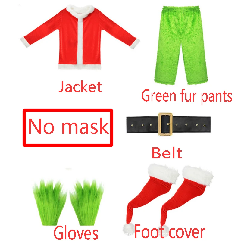 Top Trends: Christmas Green Fur Monster Santa Claus Cosplay Costume Santa Suit Anime Clothes New Year Funny Mask Gloves Party Halloween Set Shoppable Styles