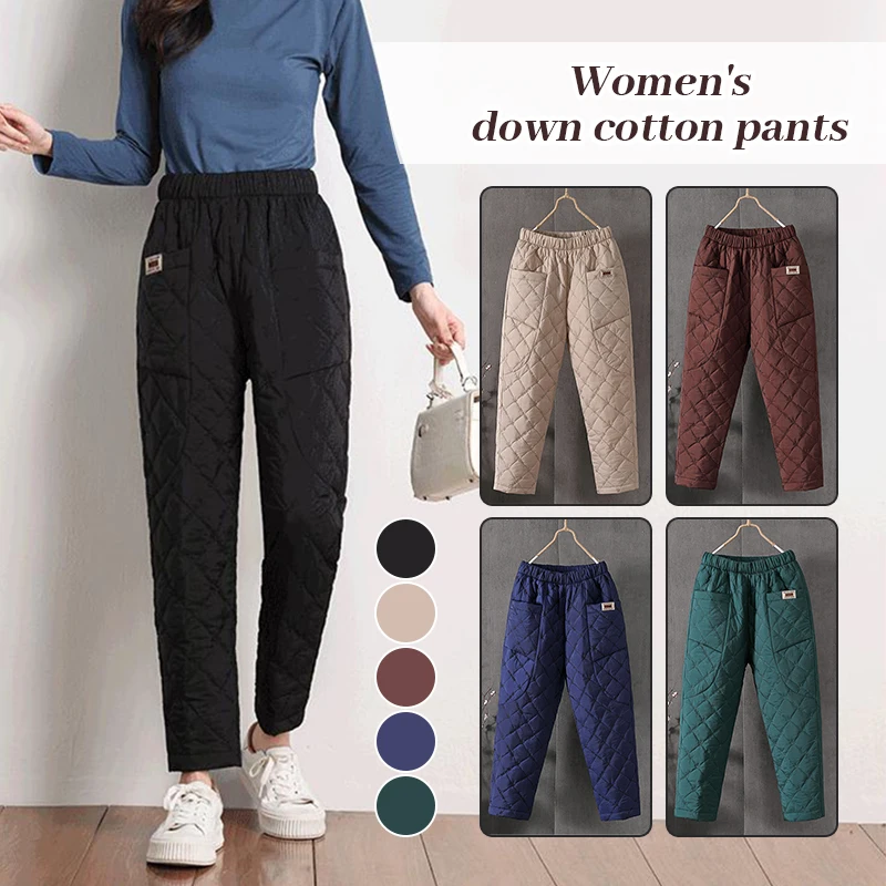 Top Trends: Women Winter Warm Pants Elastic Waist Quilted Padded Trousers Casual Loose Warm Down Cotton Harem Pants Snow Pants Shoppable Styles