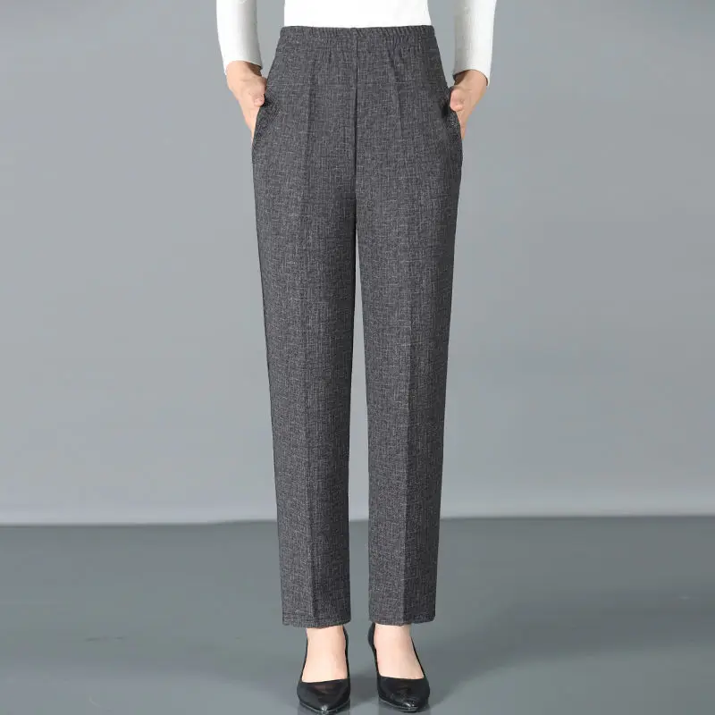 Top Trends: 2022 New Fashion Middle-Aged Office Ladies Elegant High Waist Trousers Autumn Slim Plaid Print Straight Pencil Pants Pantalones Shoppable Styles