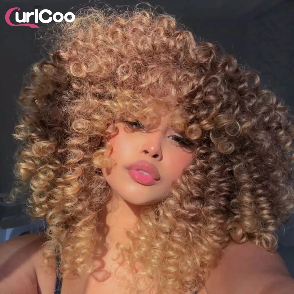 Top Trends: Short Hair Afro Kinky Curly Wigs With Bangs For Black Women Fluffy Synthetic Ombre Glueless Cosplay Natural Highlight Blonde Wig Shoppable Styles