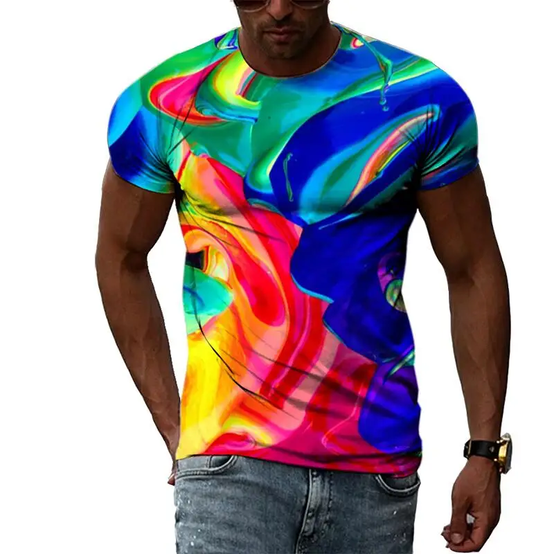 Top Trends: Summer Fashion Abstract Color Graphic T Shirts For Men Casual 3D Print Tee Hip Hop Harajuku Personality Round Neck Short Sleeve Shoppable Styles