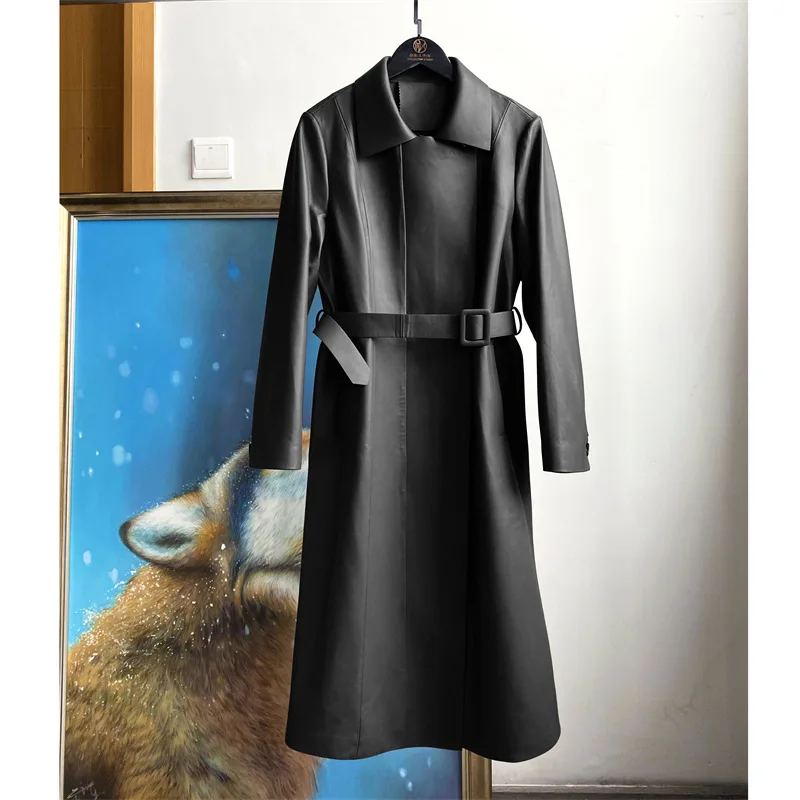 Top Trends: 2023 Real Sheep Leather Trench Women New Simple Genuine Sheepskin Leather Windbreaker E17 Shoppable Styles