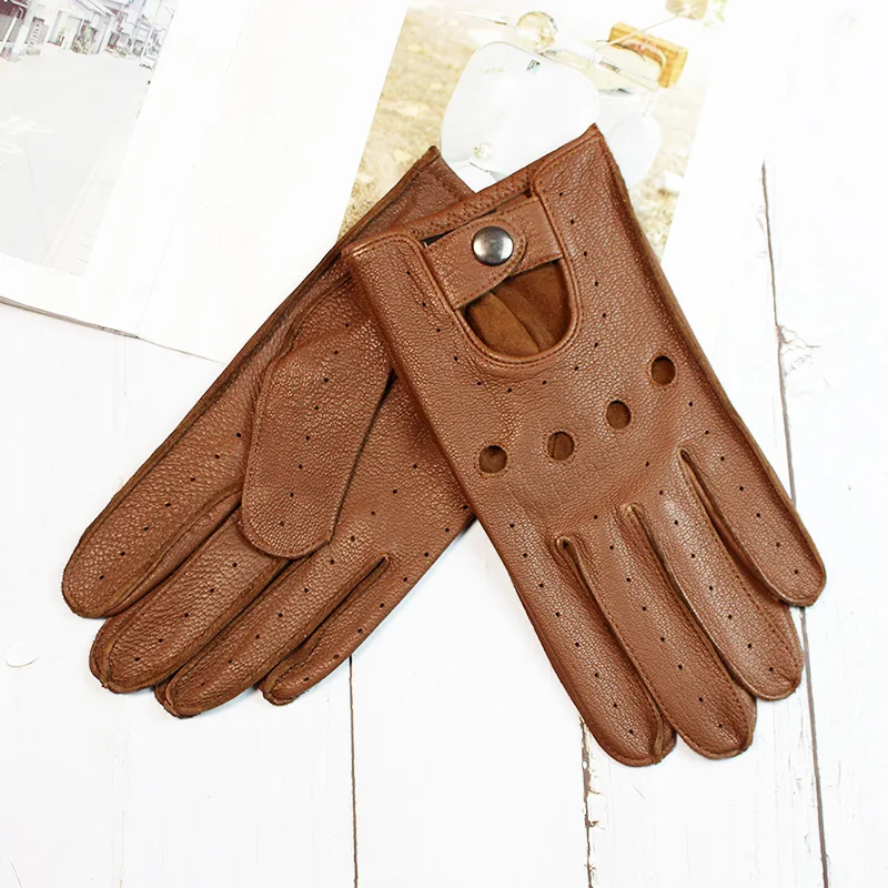 Top Trends: Summer Driving Deerskin Full Finger Leather Gloves For Men&#039;s Thin Hollow Unlined Motorcycle Riding Men&#039;s Fashion Driver Gloves Shoppable Styles