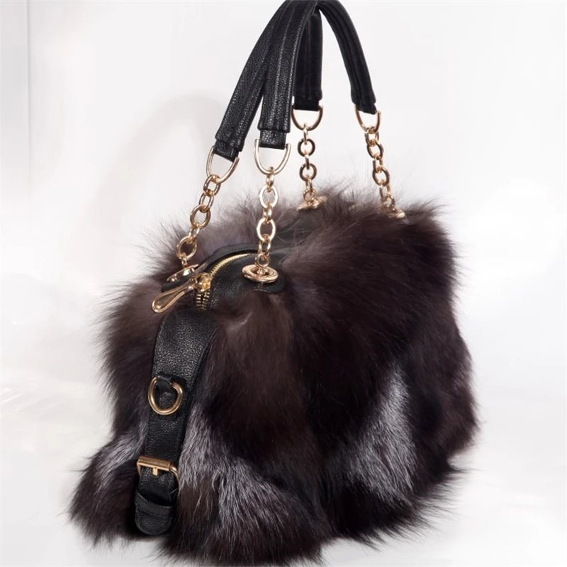 Top Trends: Women's Luxury Real Fur Shoulder Bag Natural Fluffy Fox Fur Crossbody Bag Women's Designer Large Capacity Fashion Handbag Shoppable Styles - Image 3