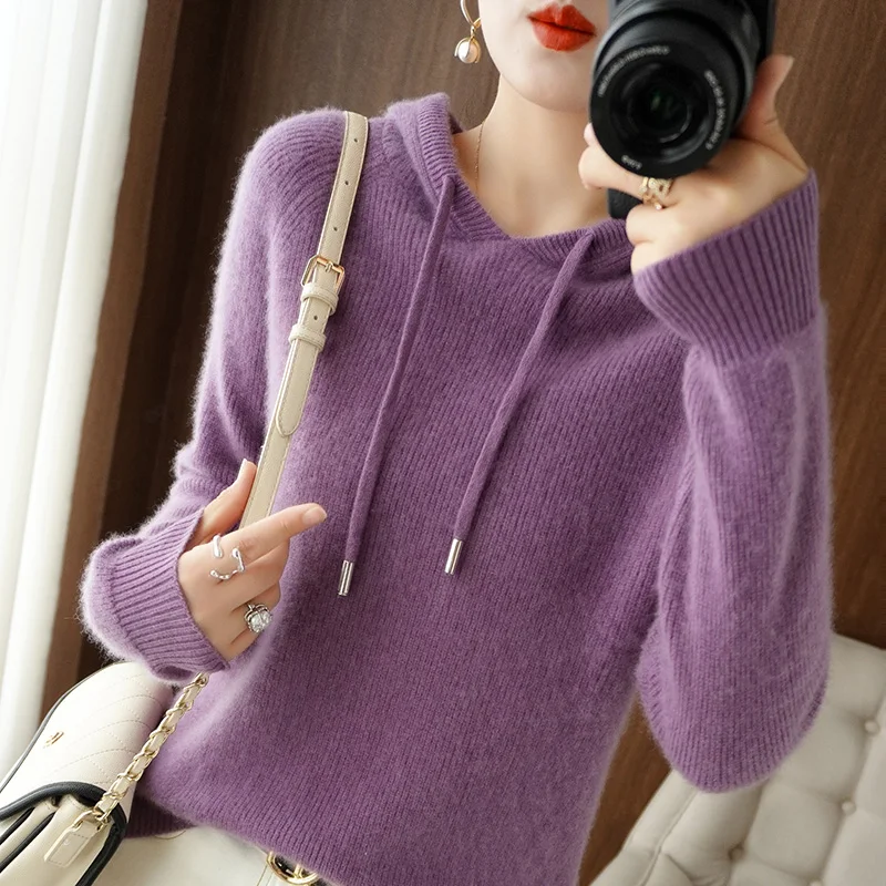 Top Trends: New Autumn Winter Women Sweater Cashmere Pullover Hooded Collar Casual Knit Hoodie Cashmere Sweater Women Shoppable Styles