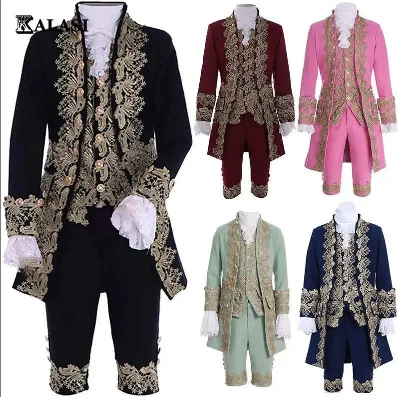 Top Trends: European Medieval King Prince Costume ROCOCO Style Embroidery Jacket Blazer Pants Jabot Tie Set Deluxe Stage Cosplay Suit Shoppable Styles