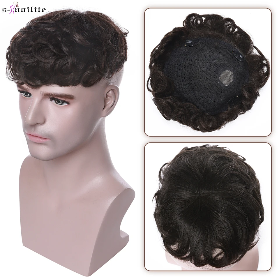 Top Trends: S-noilite Men Toupee 16x19cm Human Hair Replacement System 4Inch Men&#039;s Capillary Prothesis Male Hair Wig Clip In Hair Extensions Shoppable Styles