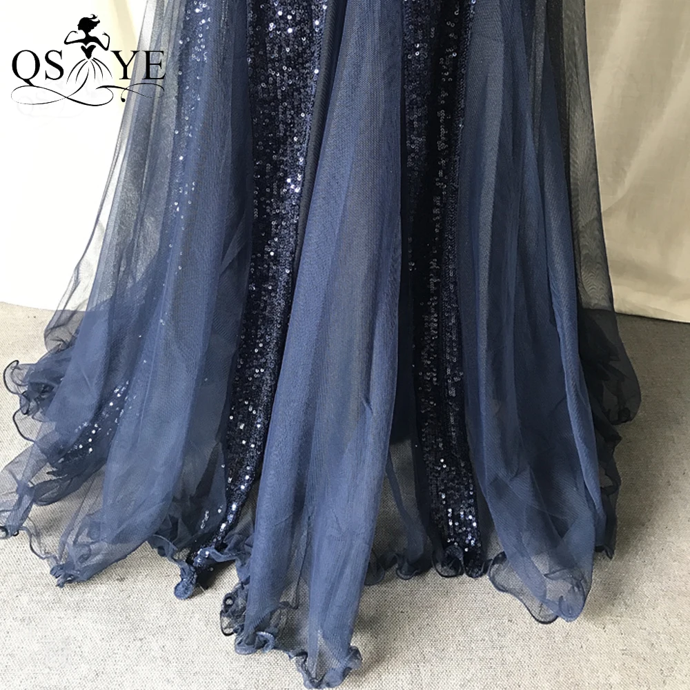 Top Trends: Sequin Navy Evening Dresses V Neck Long Mermaid Prom Gown Sleeveless Tulle Hem Party Dress Glitter Lace Sequin Women Dress Chic Shoppable Styles - Image 3