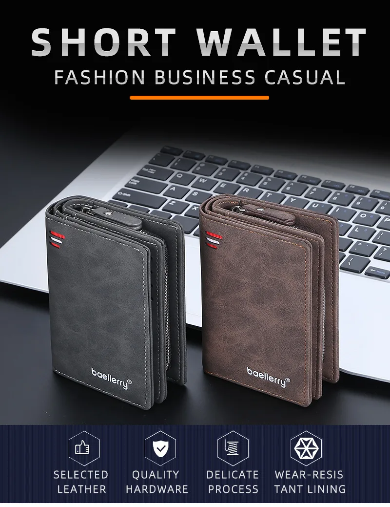 Top Trends: New Men Short Wallet Luxury Nubuck Leather Business Card Holder Multi-Card Slot Zipper Buckle Coin Purse Fashion Vertical Wallet Shoppable Styles