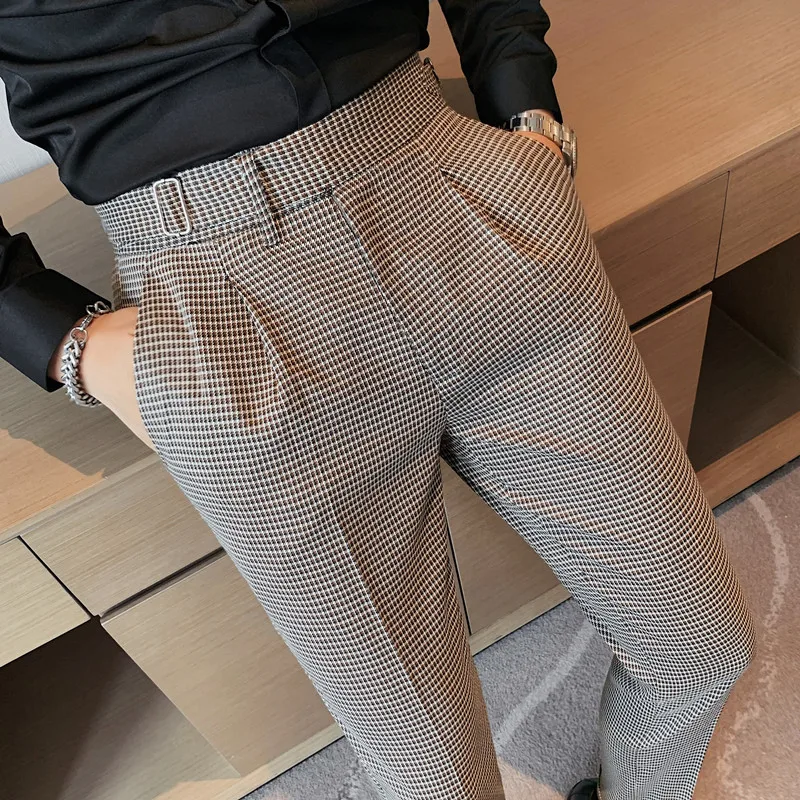 Top Trends: 2023 Brand Clothing British Style Dress Suit Pant Man Plaid Suit Pant Men Designer Gentlemen Business Casual Work Pant Trousers Shoppable Styles