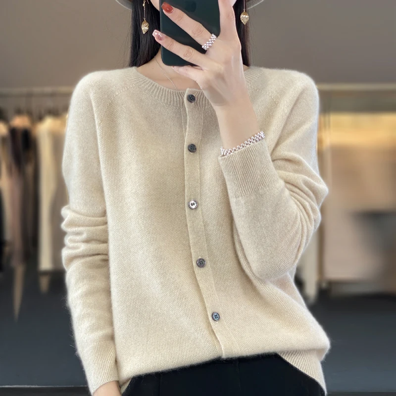 Top Trends: Long-sleeved Women's Sweater Cashmere Knitted 100% Pure Merino Wool O-neck Cardigan Sweater Coat In Autumn And Winter. Shoppable Styles - Image 3