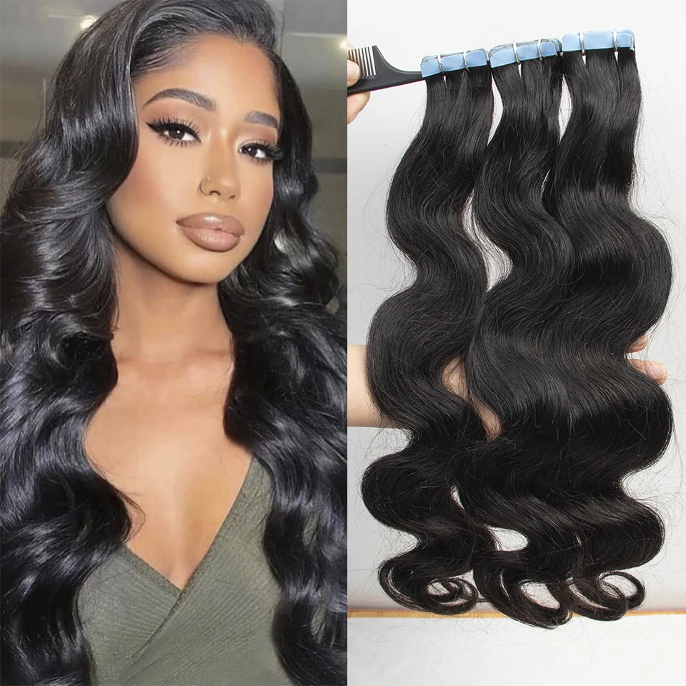 Top Trends: Body Wave Human Hair Tape In Extensions 100% Remy Hair Body Wave Hair Bundles Adhesive Invisible Natural Black Hair Extension Shoppable Styles