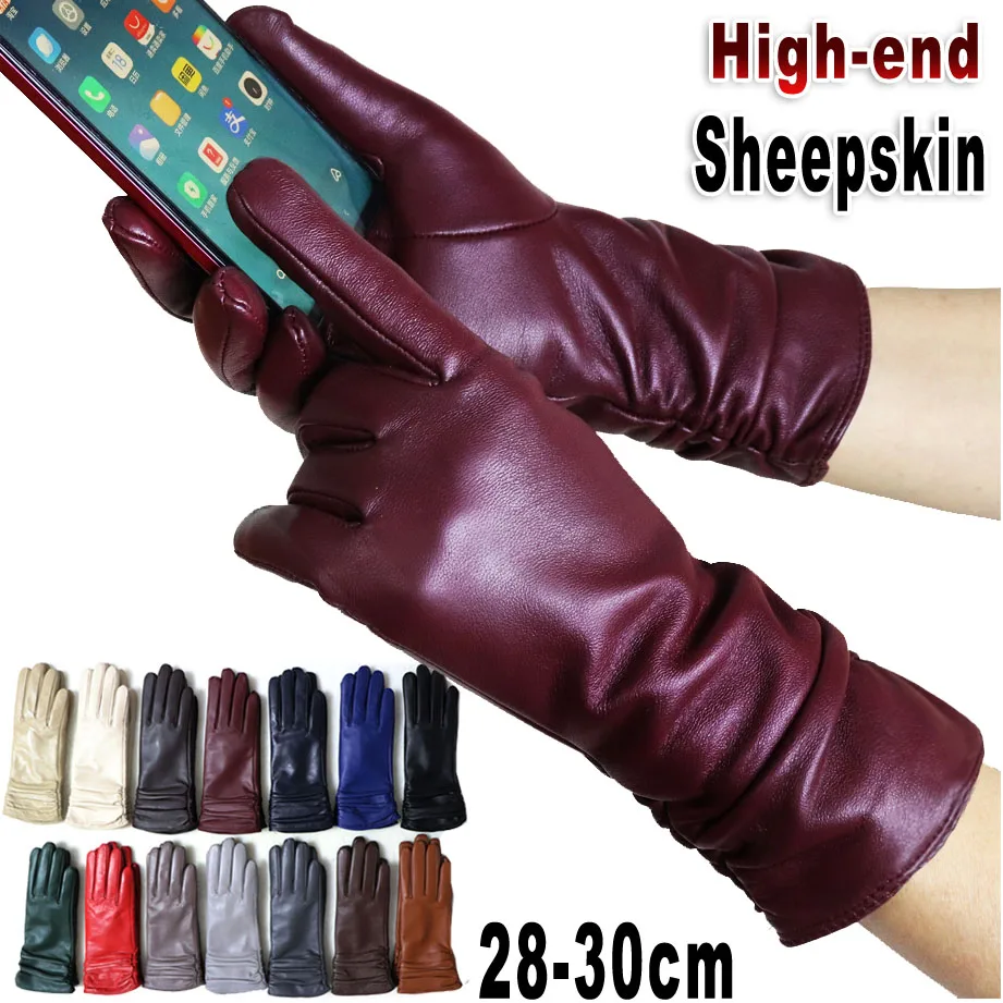 Top Trends: High Quality Color Sheepskin Gloves Genuine Leather Ladies Winter Warm Knitted Wool Flannel Lined Touch Screen Leather Gloves Shoppable Styles