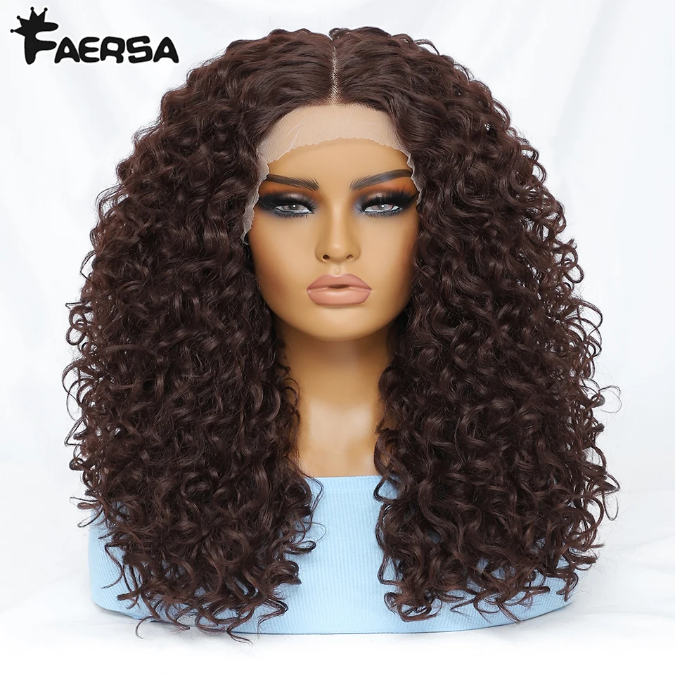 Top Trends: 20" Brown Afro Kinky Curly Wig Synthetic Lace Front Wigs For Black Women Glueless Female Blonde Ginger Heat Resistant Natural Shoppable Styles