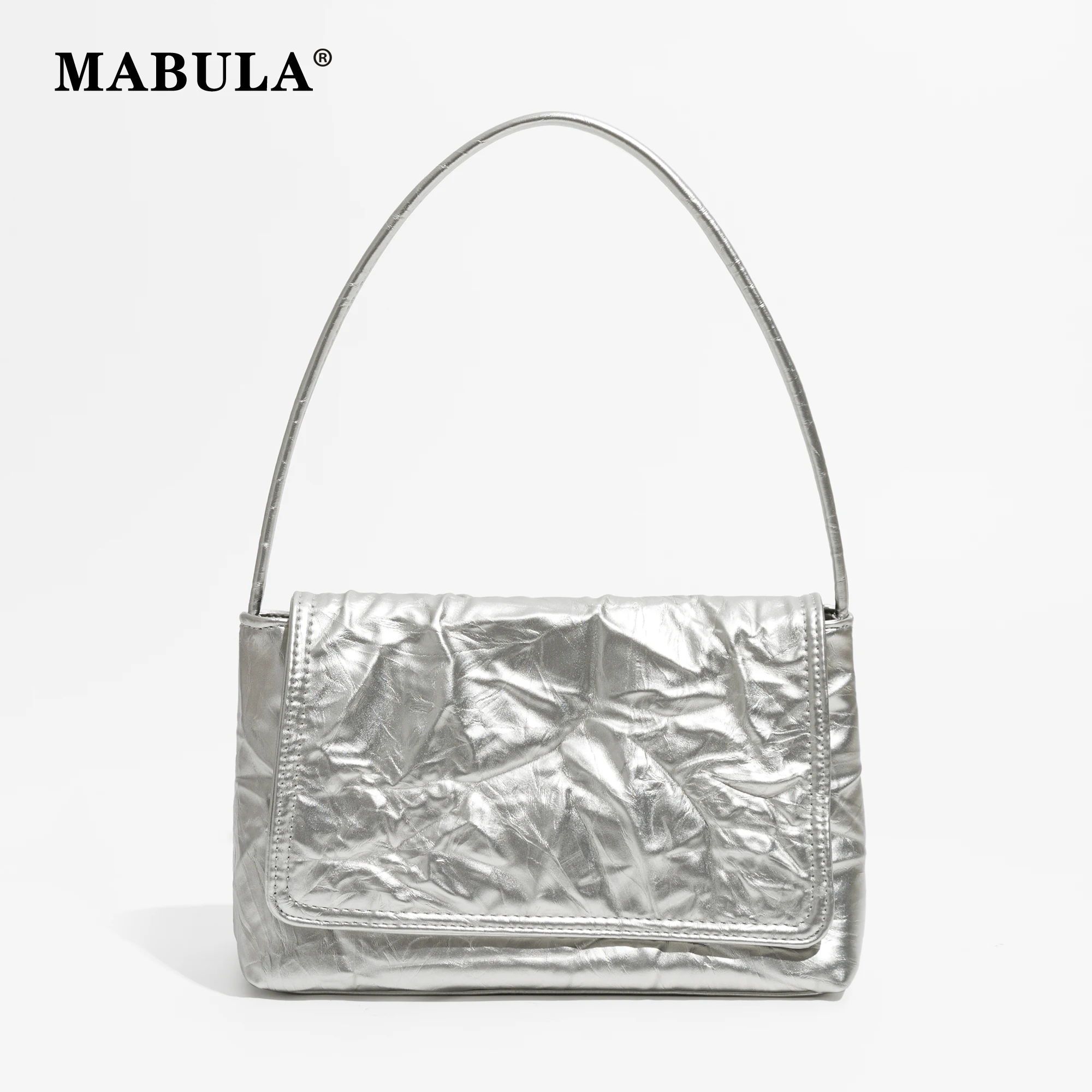 Top Trends: MABULA Unique Silver Women Underarm Shoulder Bags Pleated PU Leather Flap Phone Purse Small Tote Handbags Solid Color Shoppable Styles