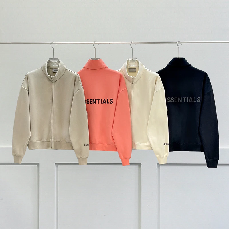 Top Trends: New Oversized Essentials High Neck Sweatshirt Rubber Letter Print Logo Hip Hop Loose Unisex Fashion Zip Sweatshirt Shoppable Styles