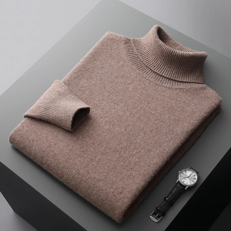 Top Trends: Autumn And Winter New Men&#039;s 100% Beautiful Slave Wool High Neck Solid Color Knitted Business Cashmere Sweater Warm High-end Top Shoppable Styles