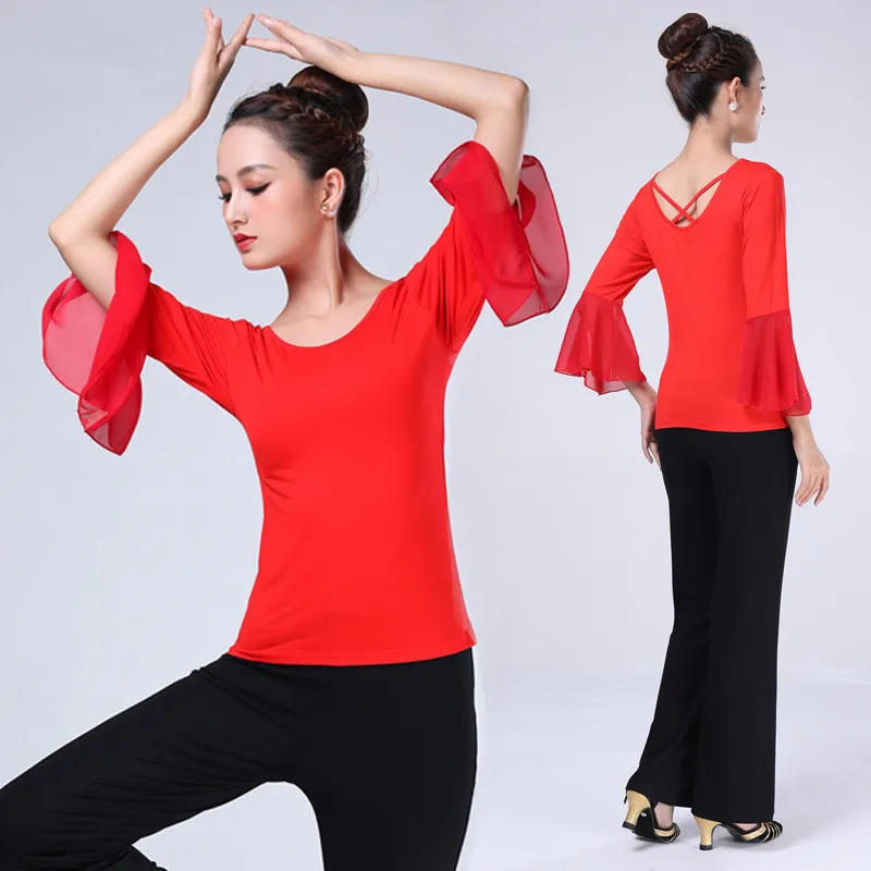 Top Trends: 2023 NEW Autumn Half Sleeve Adult Women International Ballroom Costume Modern Latin Dance Top Lady Sexy Dancewear T-shirt Shoppable Styles - Image 2