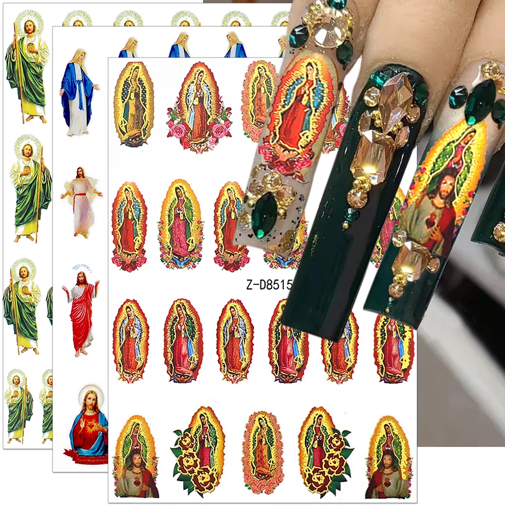 Top Trends: 1Pcs Bronzing Virgin Mary Nail Stickers 3D San Judas Tadeo Nail Art Stickers Jesus Nail Decals San Judas Sticker Nail Supplies Shoppable Styles - Image 2