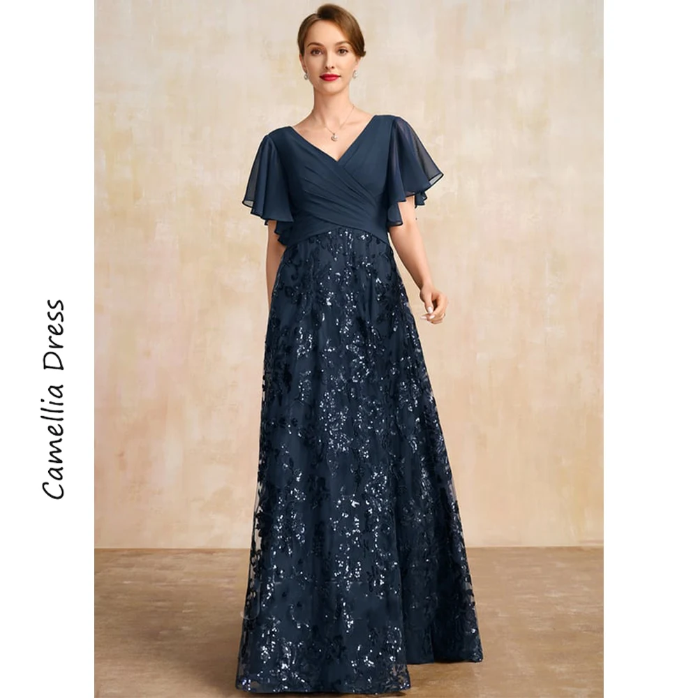 Top Trends: Lace A-line Evening V-Neck Chiffon Dress Elegant And Pretty Women's Dresses Pleated Sequins Mother Of The Bride Dresses Vestido Shoppable Styles