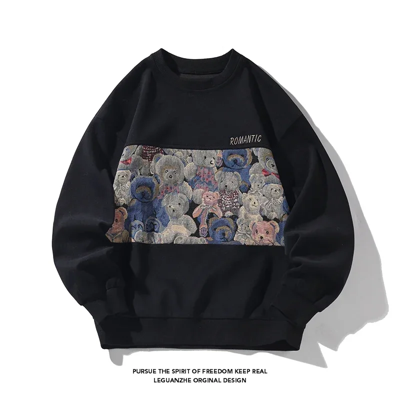 Top Trends: Men‘s Sweatshirt Harajuku Vintage Sweatshirts Hip Hop Hipster Round Neck Pullover Embroider Bear Graphic Unisex Hoodie Shoppable Styles