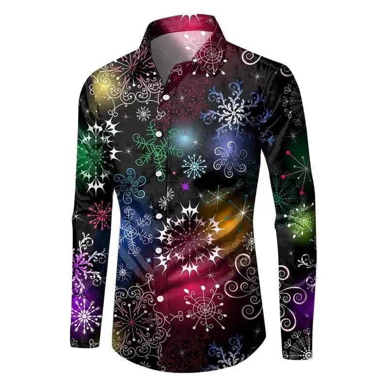 Top Trends: 2023 Men's Long Sleeve Santa Series Fashionable Casual Party Soft Comfortable Versatile Lapel Large Size Shirt Shoppable Styles