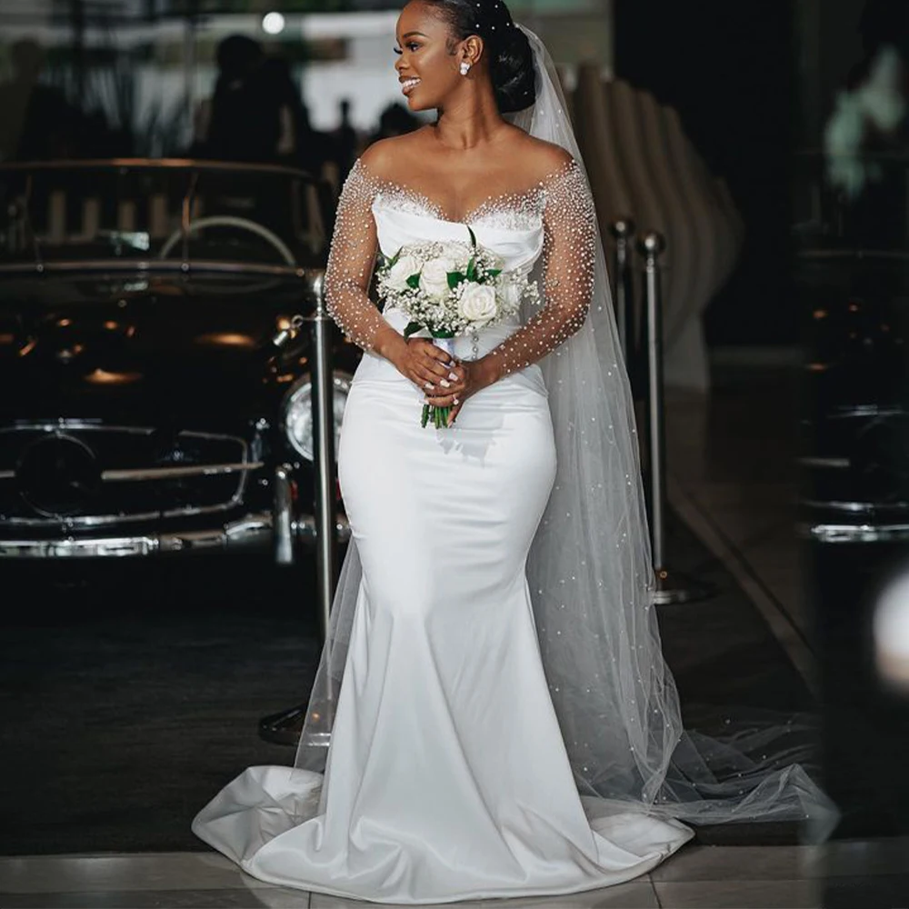 Top Trends: New Africa Mermaid Wedding Dresses With Detachable Train 2024 Sheer Neck Long Sleeve Satin Beading Crystal Bridal Gowns Shoppable Styles