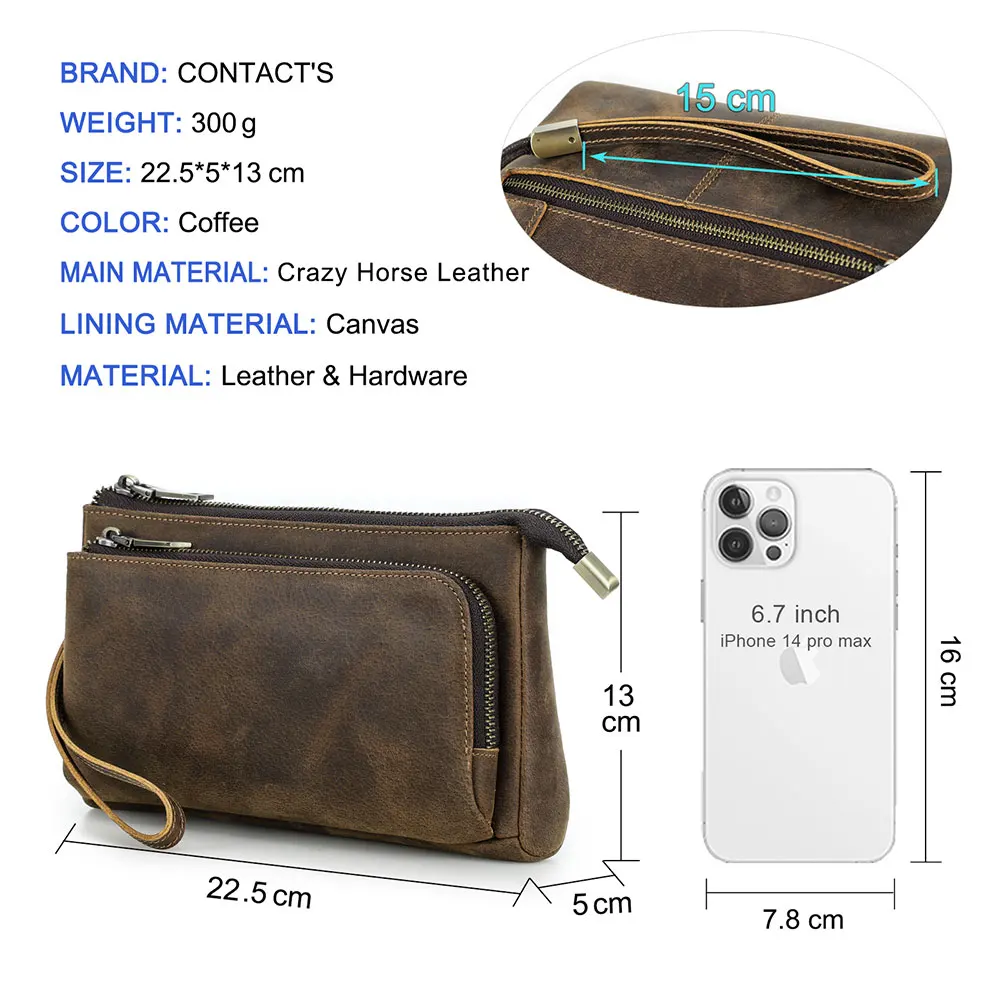 Top Trends: Cowhide Men's Clutch Bags Genuine Leather Men Business Travel Handbags Large Capacity Cable Organizer Clutch Purse Vintage Style Shoppable Styles - Image 3