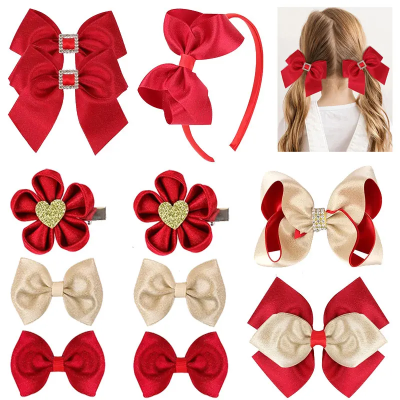 Top Trends: Happy New Year Bows Hair Clips Red Hair Bands Hair Accessories For Girls Rhinestone Barrettes Headwear Floral Hairpins Kids Gift Shoppable Styles