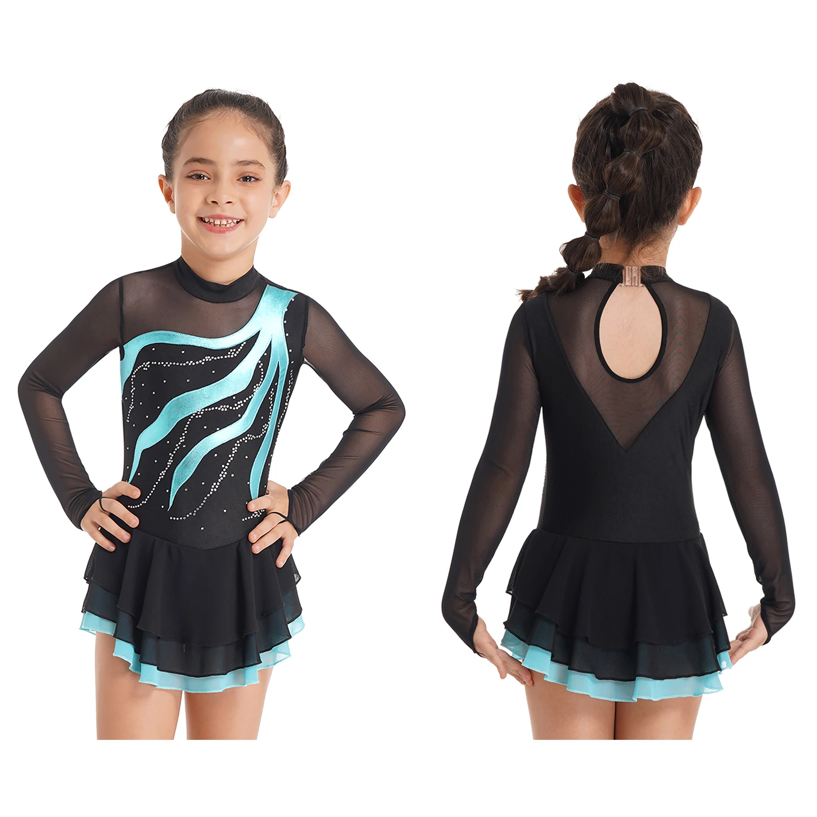 Top Trends: Kids Girls Long Sleeve Hollow Back Ballet Leotards Dance Dresses Sparkling Rhinestone Figure Ice Skating Dress Dance Performance Shoppable Styles - Image 3