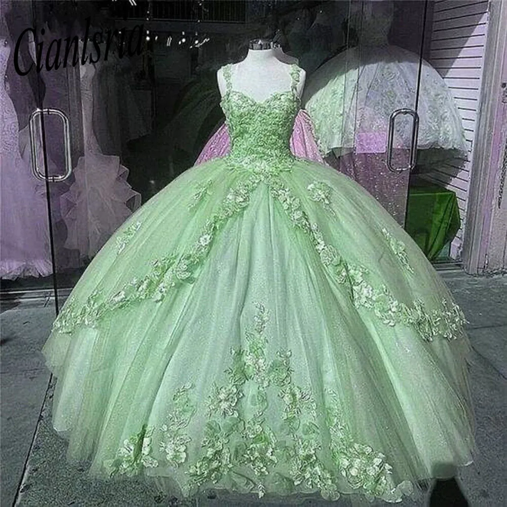 Top Trends: ANGELSBRIDEP Sage Green Quinceanera Spaghetti Strap Ball Gown Tulle Sweet 15 16 Dress Quinceañera Anos Formal Birthday Party Shoppable Styles