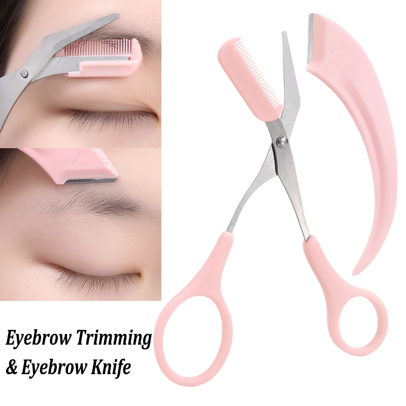 Top Trends: 1 / 2Pcs Eyebrow Trimming Knife Eyebrow Face Razor For Women Eyebrow Scissors With Comb Brow Trimmer Scraper Beauty Scissors Tools Shoppable Styles