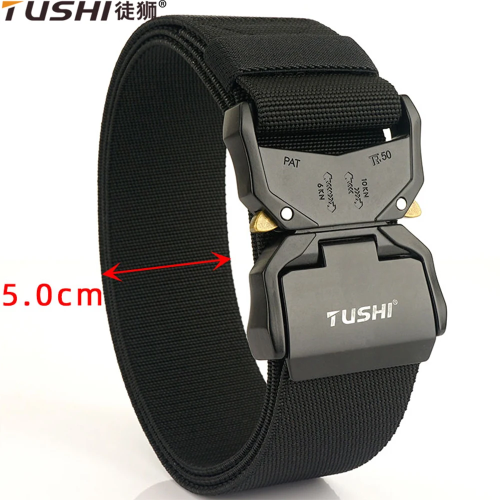 Top Trends: TUSHI New 5.0cm Elastic Belt For Men Aluminum Alloy Quick Release Buckle Strong Nylon Tactical Belt Male Military Accessories Shoppable Styles