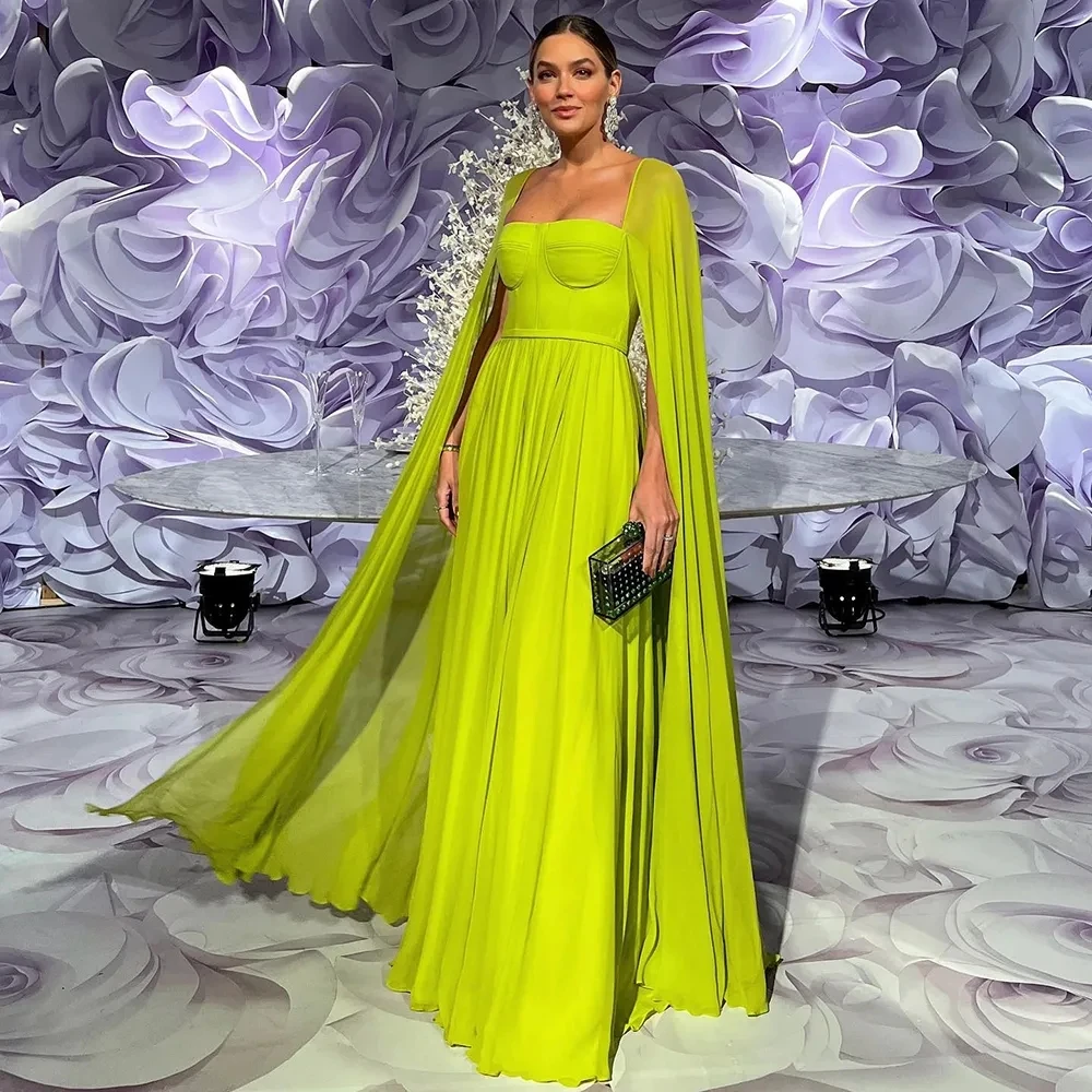 Top Trends: Musetta Cape Sleeve Square Collar Evening Dresses Lemon Yellow A Line Formal Gown Chiffon Floor Length Special Occasion Dress Shoppable Styles