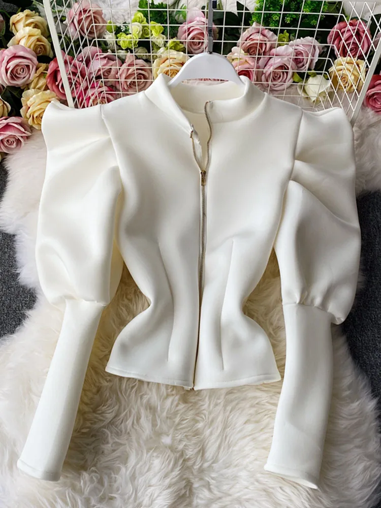 Top Trends: 2023 Temperament Stand-up Collar Shirt Women New Sping Autumn Winter Slim Long-sleeved Puff Sleeve Top GX1462 Shoppable Styles - Image 2