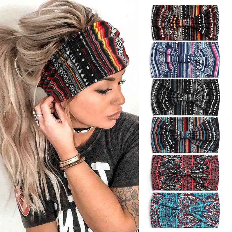 Top Trends: Bohemain Cashew Print Wide Headband Women Hair Accessories Yoga Cotton Turban Headwrap Stretch Hair Band Headscarf 1PC Vintage Shoppable Styles