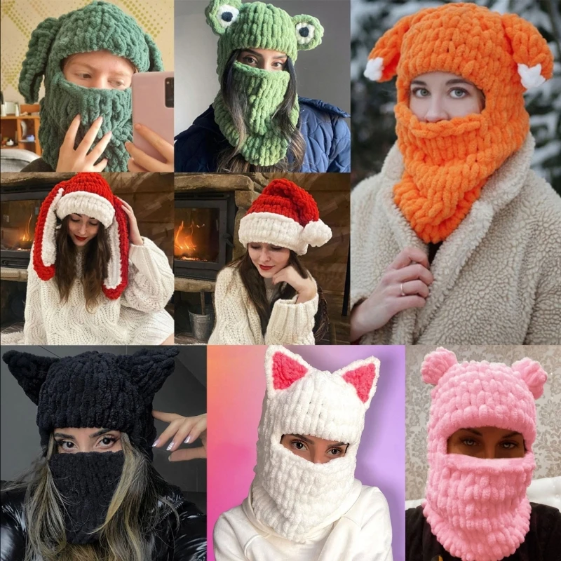 Top Trends: Knitted Hat Women Balaclava Hat Cartoon Ear Hat Universal Beanie Hat Photo Props Shoppable Styles