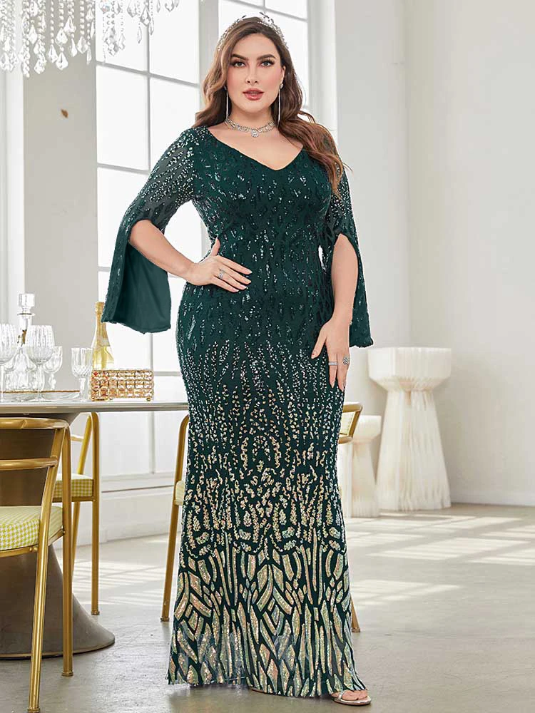 Top Trends: XUIBOL Plus Size Elegant Sequin Evening Dress 2024 Women Formal Maxi Prom Long Sleeves Party Mermaid Dress Luxury Cocktail Dress Shoppable Styles