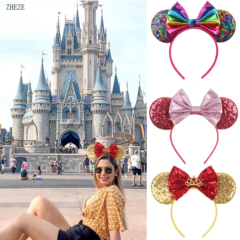 Top Trends: 2023 Hot Sales Sequins Mouse Ears Headband For Girls 5"Bow Hairband With Crown Festival Hair Accessories Mujer Shoppable Styles