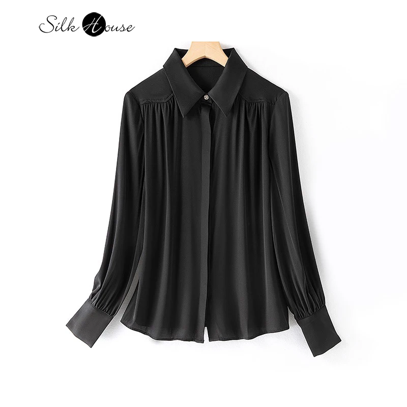 Top Trends: High End Heavyweight Silk Shirt Women&#039;s Long Sleeve 2023 New Fashion Solid Color Polo Neck Natural Mulberry Silk Top Shoppable Styles