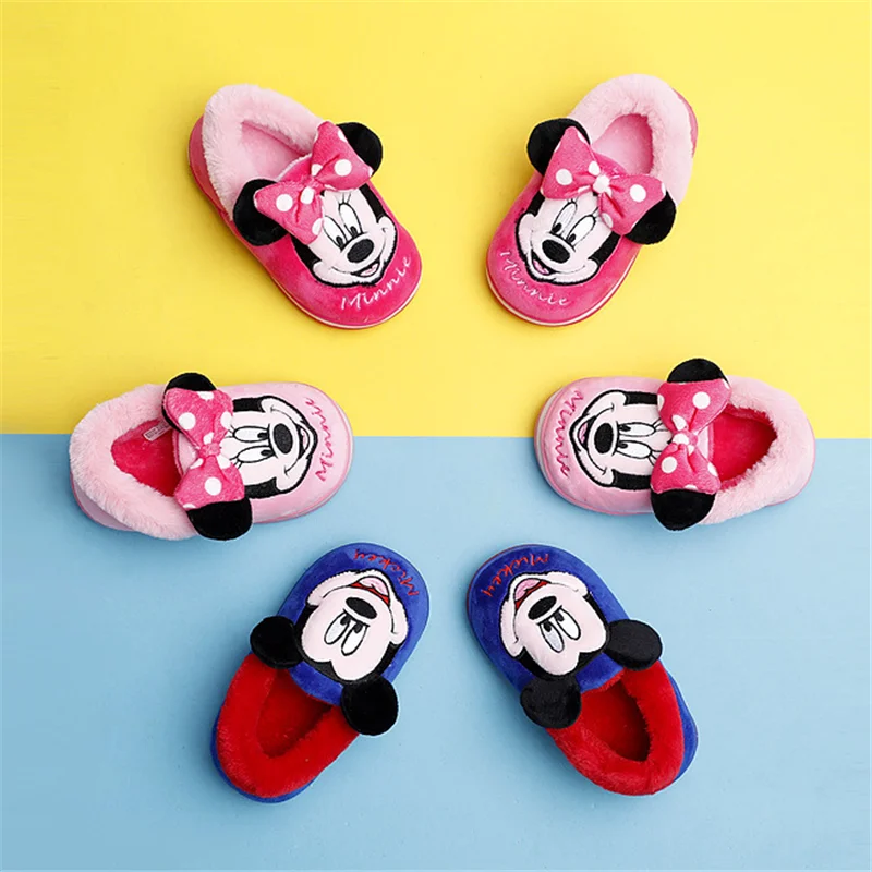 Top Trends: Disney Minnie Mickey Mouse Flats With Plush Platform Sneakers Slip On Designer Kids Warm Shoes Baby Boys Girls Shoes Child Shoppable Styles