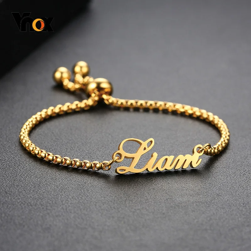 Top Trends: Vnox Women Personalize Custom Name Bracelets Female Girl Gifts Anti Allergy Stainless Steel Chain Length Adjustable Shoppable Styles